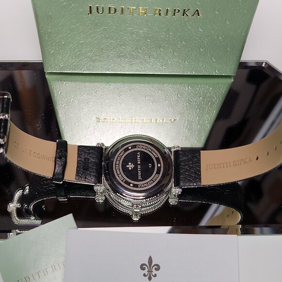 Judith Ripka Parisian Watch CZ Heart White Dial Leather Band Analog Arabic NIB main image 2